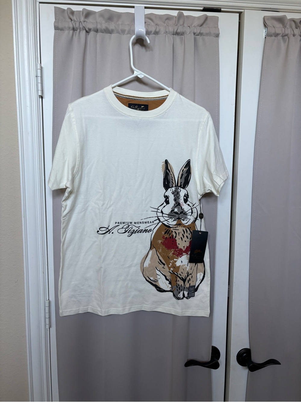 A. Tiziano Cream Short-Sleeve Rabbit Graphic Tee